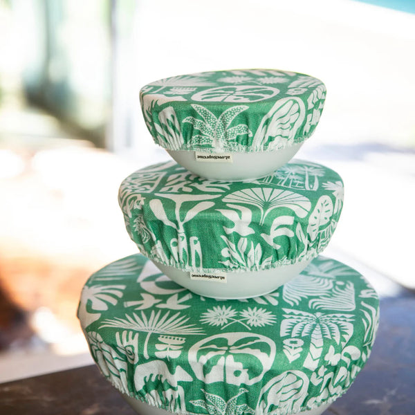 Bowl Covers (Gift Set) / Africa Roots (White on Green)