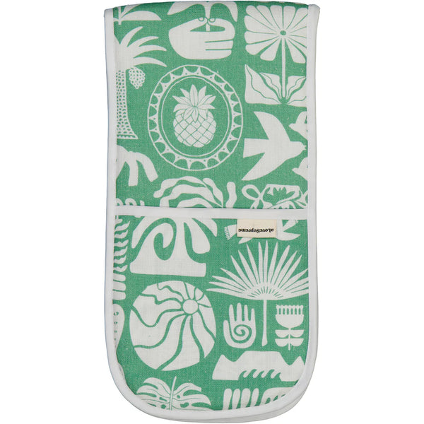 Oven Gloves (Joined) / Africa Roots (White on Green)