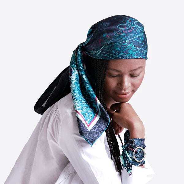 Wanderland Oceanum Azure Silk Twill Scarf
