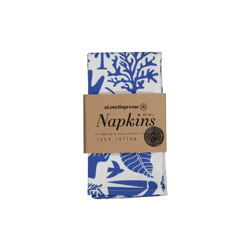 Fabric Napkins (2 Set) / Africa Deep (Blue on White)