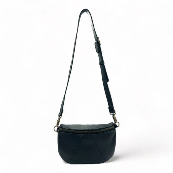 Ruby Classic leather adjustable moon-bag crossbody - Black