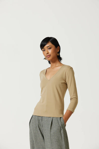 Alba Deep V-Neck Top in Safari