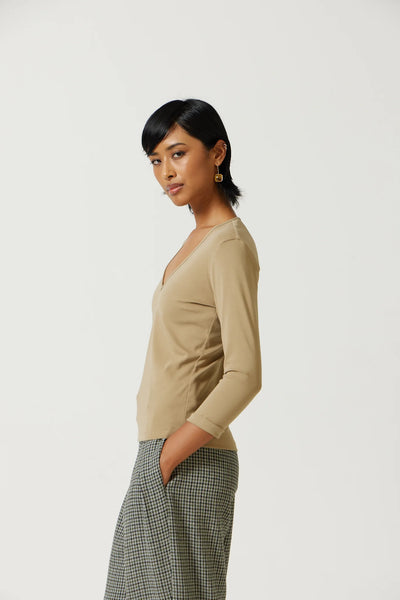 Alba Deep V-Neck Top in Safari