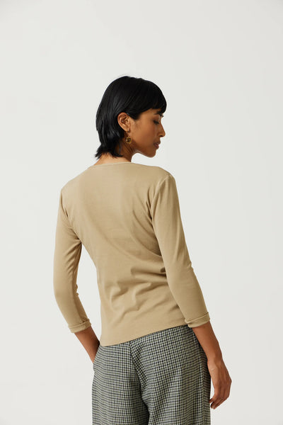 Alba Deep V-Neck Top in Safari