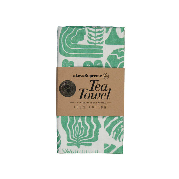 Tea Towels / Africa Roots (Green on White)