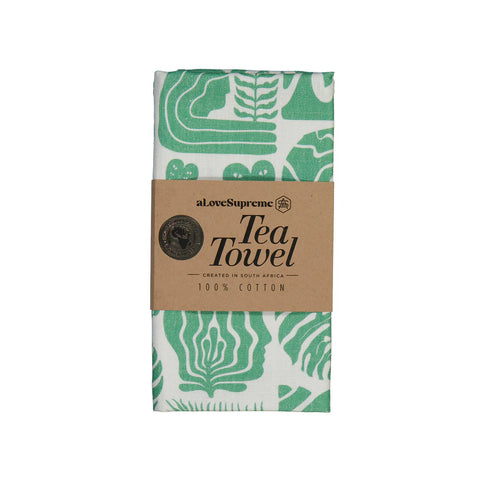 Tea Towels / Africa Roots (Green on White)