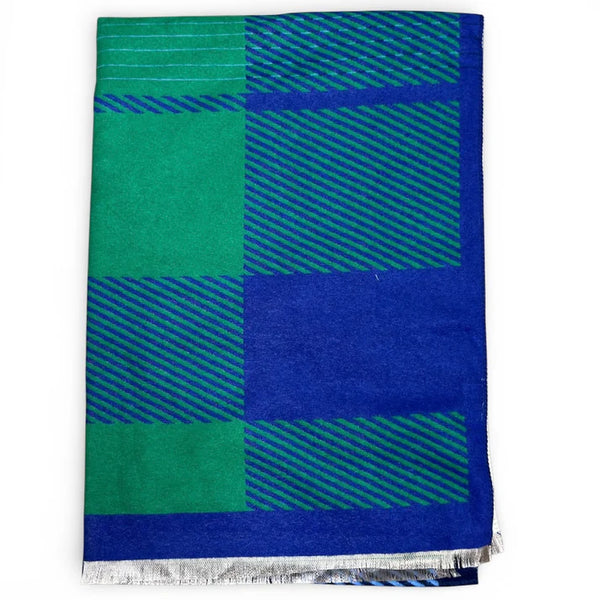 Graphic Check Twin Tones Scarf in Blue & Green