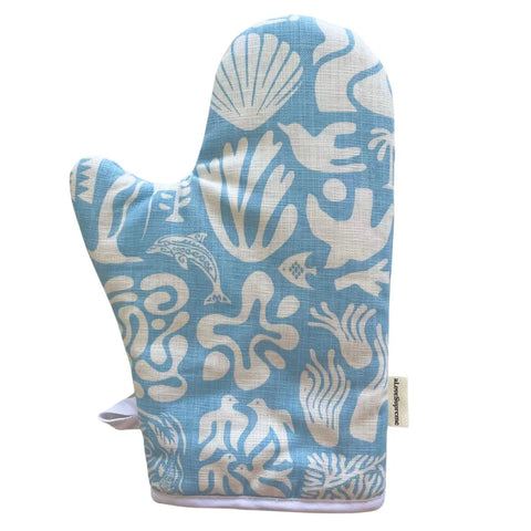 Oven Gloves (Single) / Africa Deep (White on Light Blue)