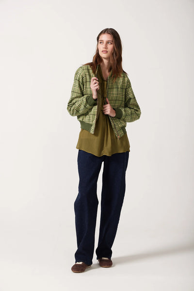 Banks Check Wool Bomber - Cypress Green