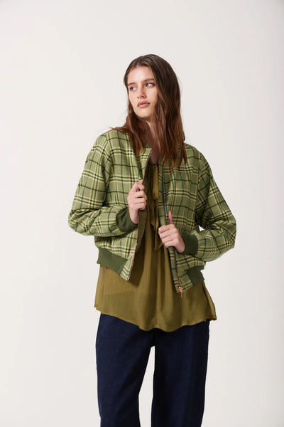 Banks Check Wool Bomber - Cypress Green