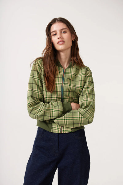 Banks Check Wool Bomber - Cypress Green