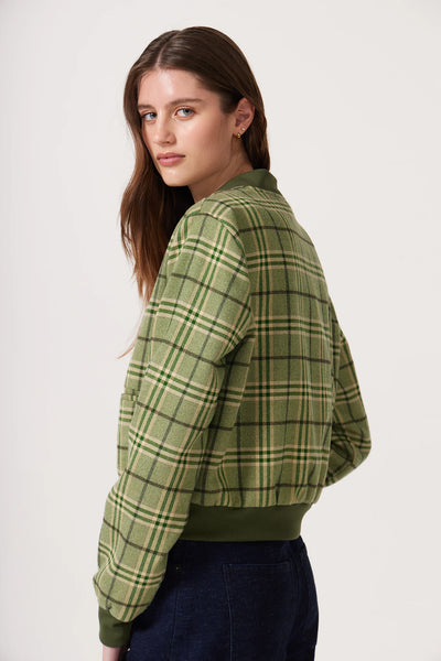 Banks Check Wool Bomber - Cypress Green