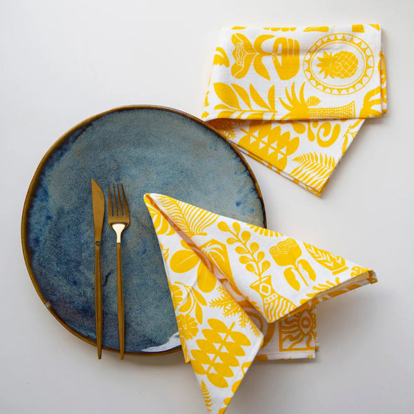 Fabric Napkins (2 Set) / Africa Roots (Yellow on White)