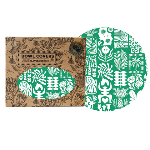 Bowl Covers (Gift Set) / Africa Roots (White on Green)