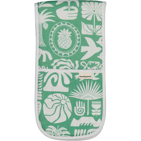 Oven Gloves (Joined) / Africa Roots (White on Green)