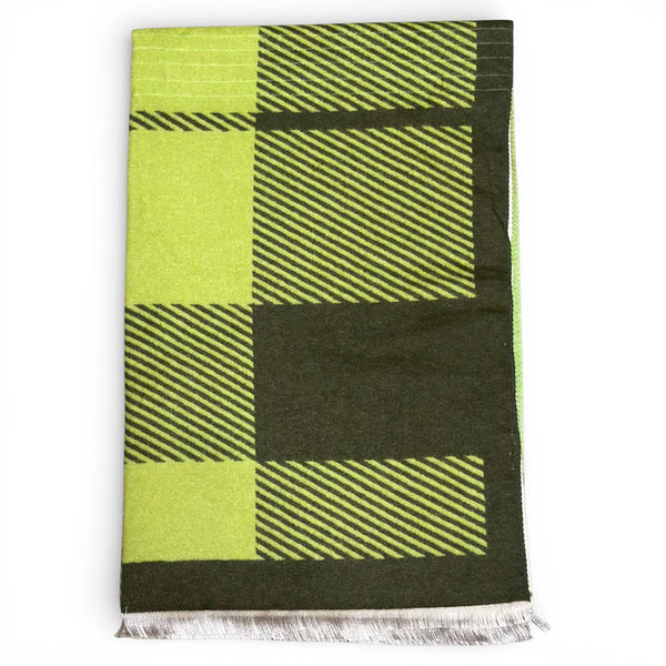 Graphic Check Twin Tones Scarf in Olive & Zest