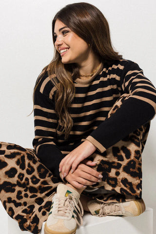 Striped Cotton Jumper | Black/stone