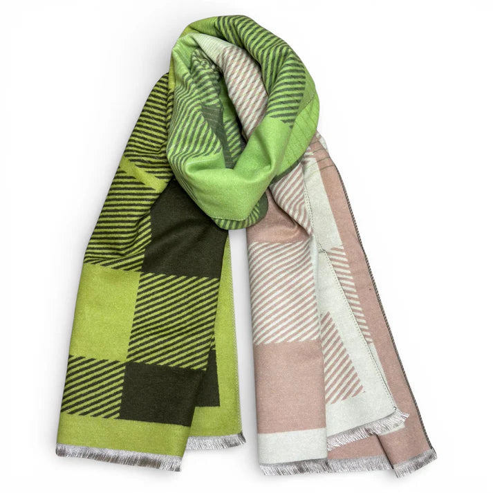 Graphic Check Twin Tones Scarf in Olive & Zest