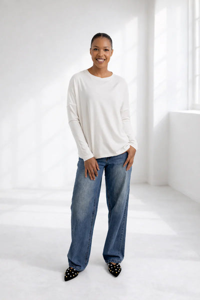 Kitt Classic Longline Tee with Back Seam - Winter White