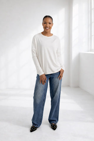 Kitt Classic Longline Tee with Back Seam - Winter White