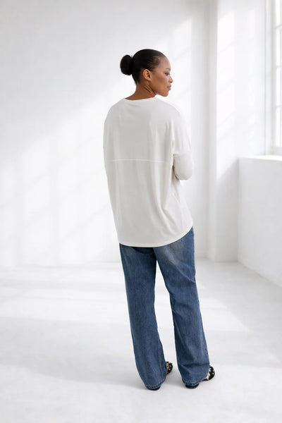 Kitt Classic Longline Tee with Back Seam - Winter White
