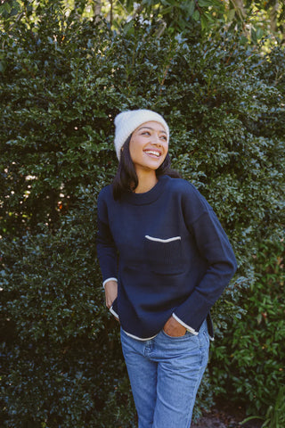 Just Cruizin Jesse Cotton Roundneck Knit - Navy/Linen