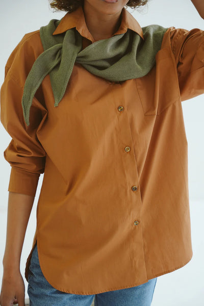 Sadie Cotton Poplin Boyfriend Shirt - Toffee