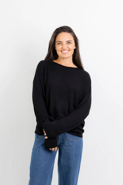 Modesto Fine Gauge Boat Neck Boxy Knit - Black