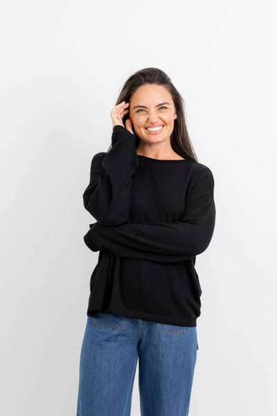Modesto Fine Gauge Boat Neck Boxy Knit - Black