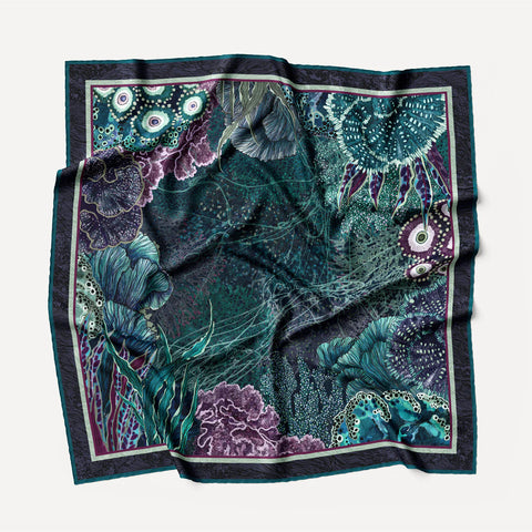 Wanderland Oceanum Azure Silk Twill Scarf