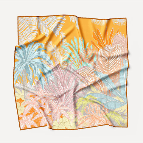 Wanderland Aureum Tropical Palms Orange Silk Twill Scarf
