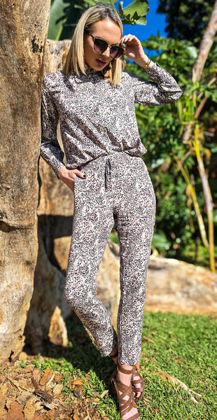 Gia - Thunderstorm: Straight leg pants with elasticated waistband