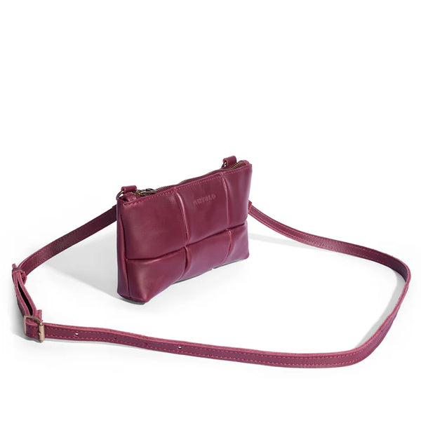Anouk Checkered Leather Crossbody with leather sling - Merlot