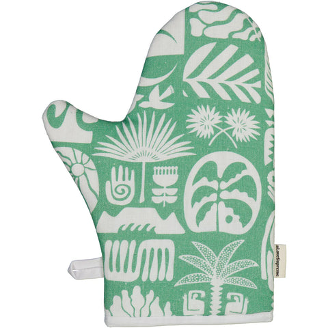 Oven Gloves (Single) / Africa Roots (White on Green)