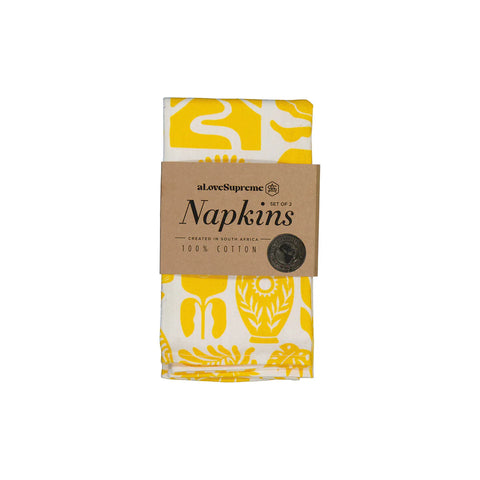 Fabric Napkins (2 Set) / Africa Roots (Yellow on White)