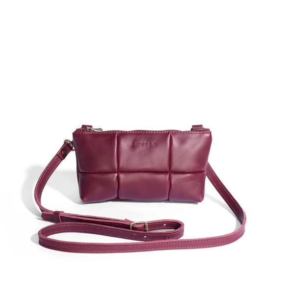Anouk Checkered Leather Crossbody with leather sling - Merlot