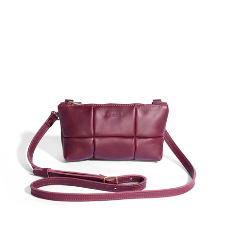 Anouk Checkered Leather Crossbody with leather sling - Merlot