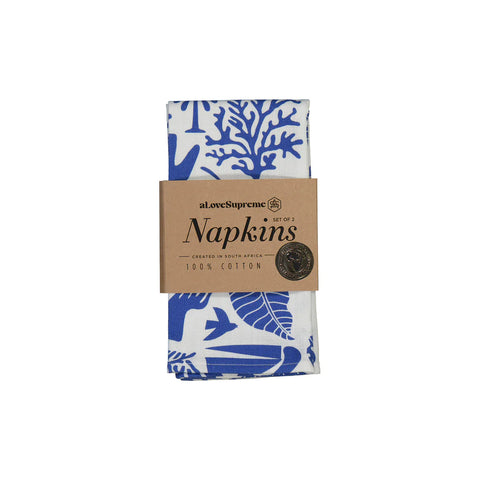 Fabric Napkins (2 Set) / Africa Deep (Blue on White)