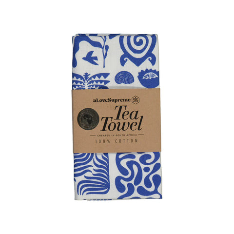Tea Towels / Africa Deep (Blue on White)