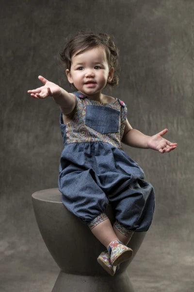 Myang Playsuit / Girls - Denim and Paisley