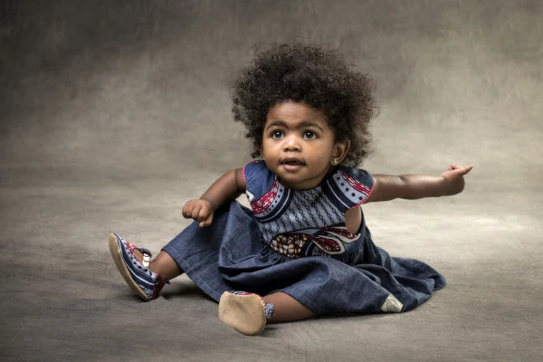 Myang Dress / Girls Denim and Blue Wax Cloth