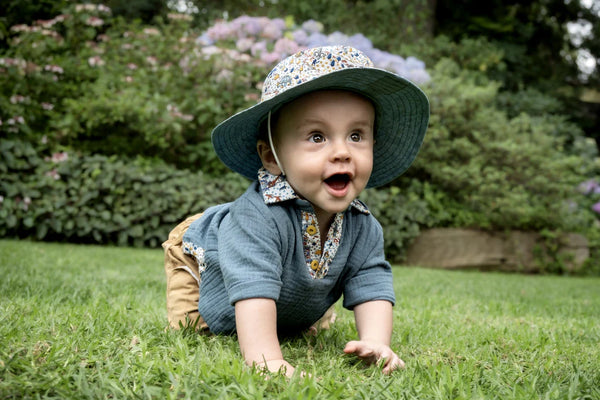 Myang Shirt / Boys Marine Blue cheesecloth with Castle Print trim