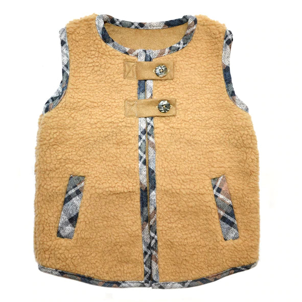 Myang Waistcoat - Unisex / Tan Fur with tan tartan