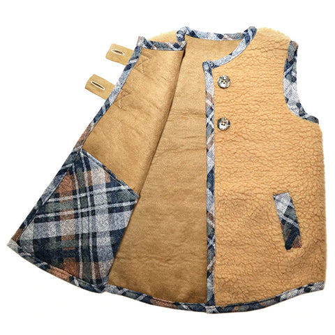Myang Waistcoat - Unisex / Tan Fur with tan tartan