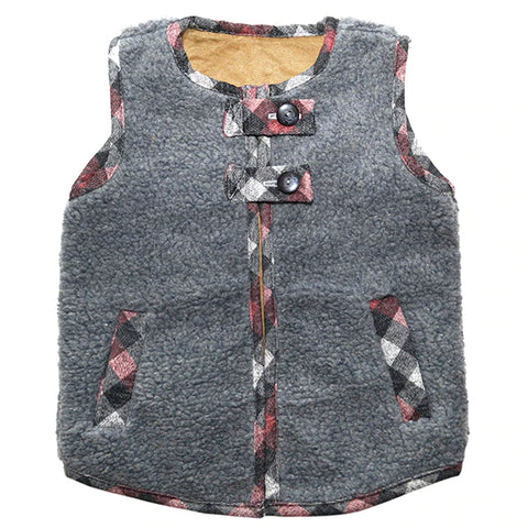 Myang Waistcoat - Unisex / Charcoal Fur with grey tartan
