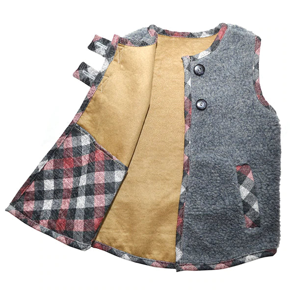Myang Waistcoat - Unisex / Charcoal Fur with grey tartan